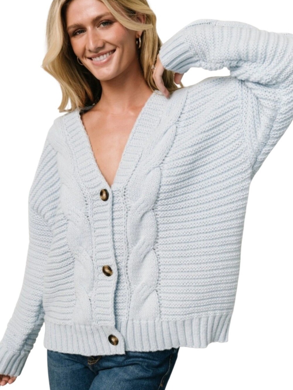 NWT Baltic Born Light Blue Ames Cable Knit Cardigan Sweater Size Medium